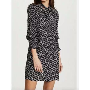 Rebecca Taylor Women's Size 0 Dress Floral Silk Tie Neck Black White
